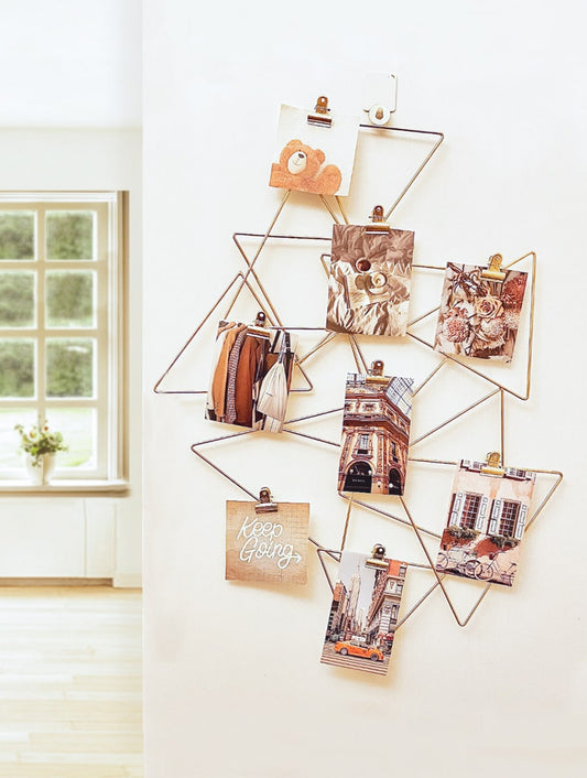 Golden Abstract Photo Holder Wall Grid