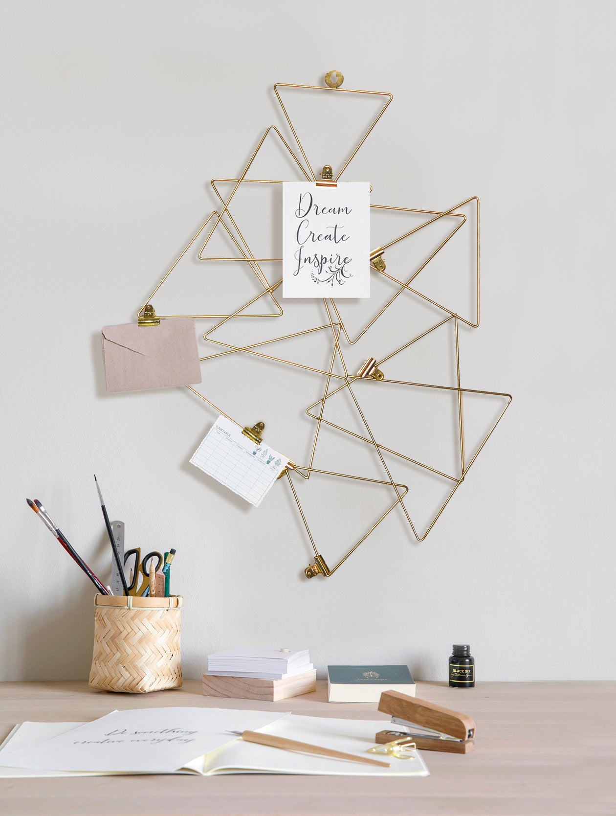 Golden Abstract Photo Holder Wall Grid