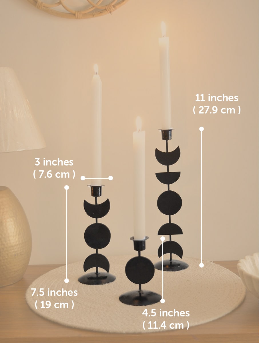 Set of 3 Black Lunar Candle Stand