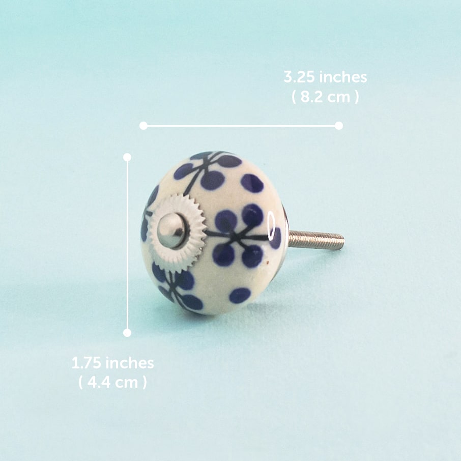 Indigo Branches Hand Painted Ceramic Knob