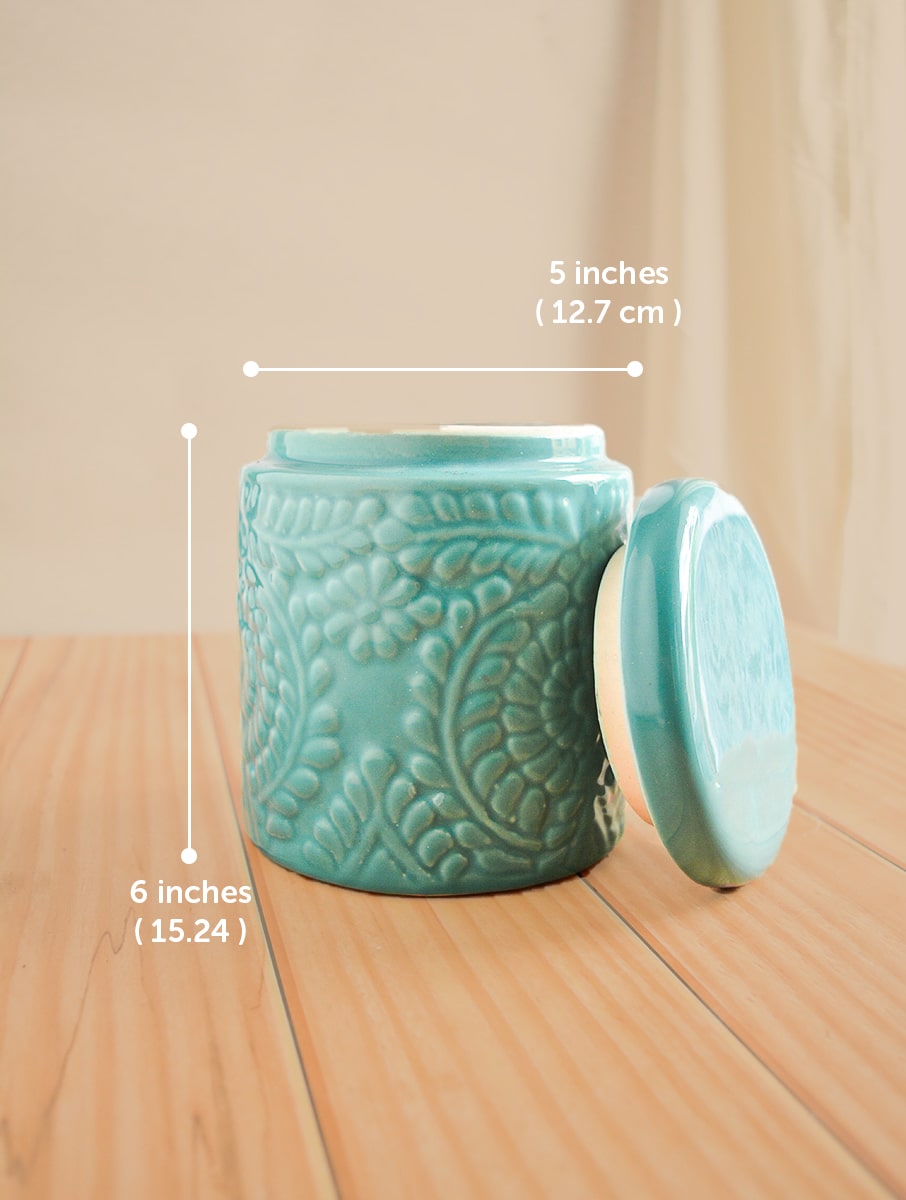 Turquoise Floral Ceramic Jar