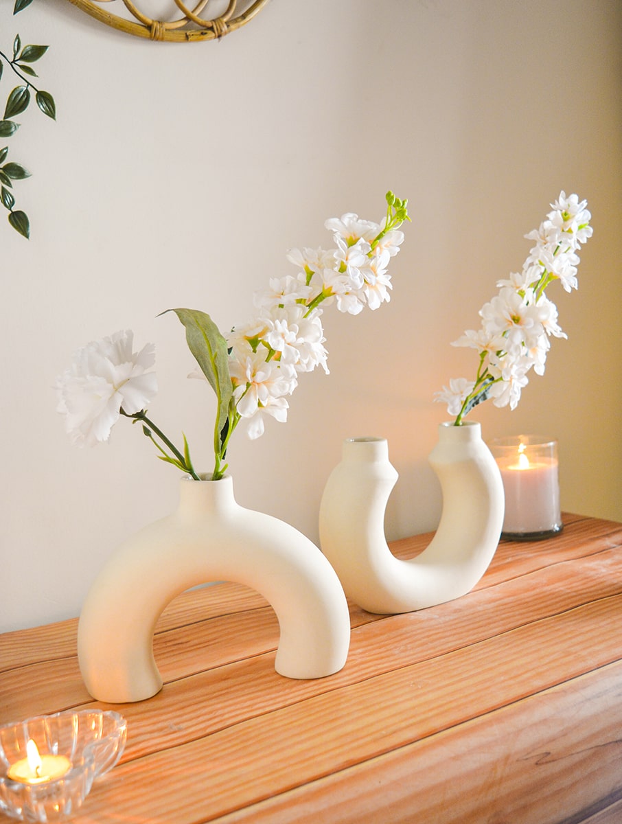 Set of 2 Ivory Convex Vase