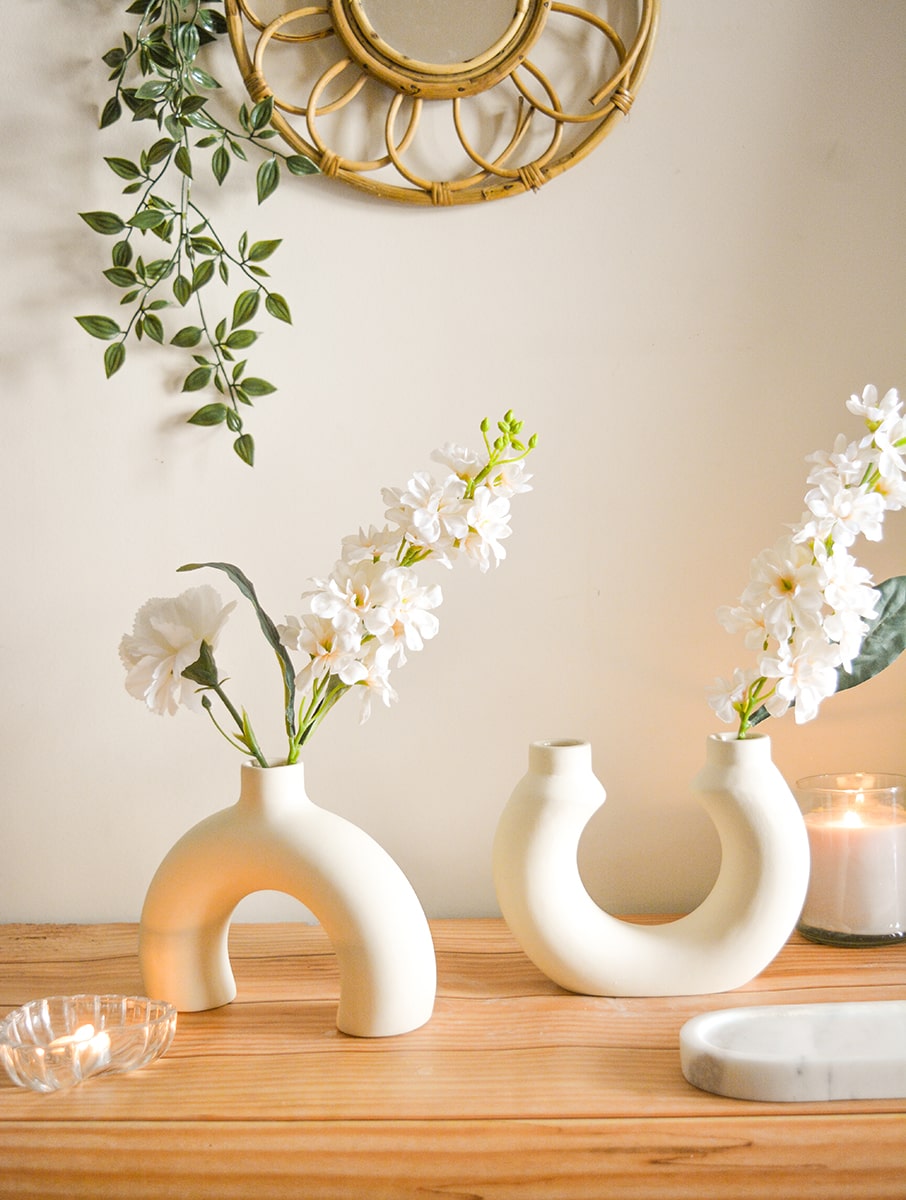 Set of 2 Ivory Convex Vase