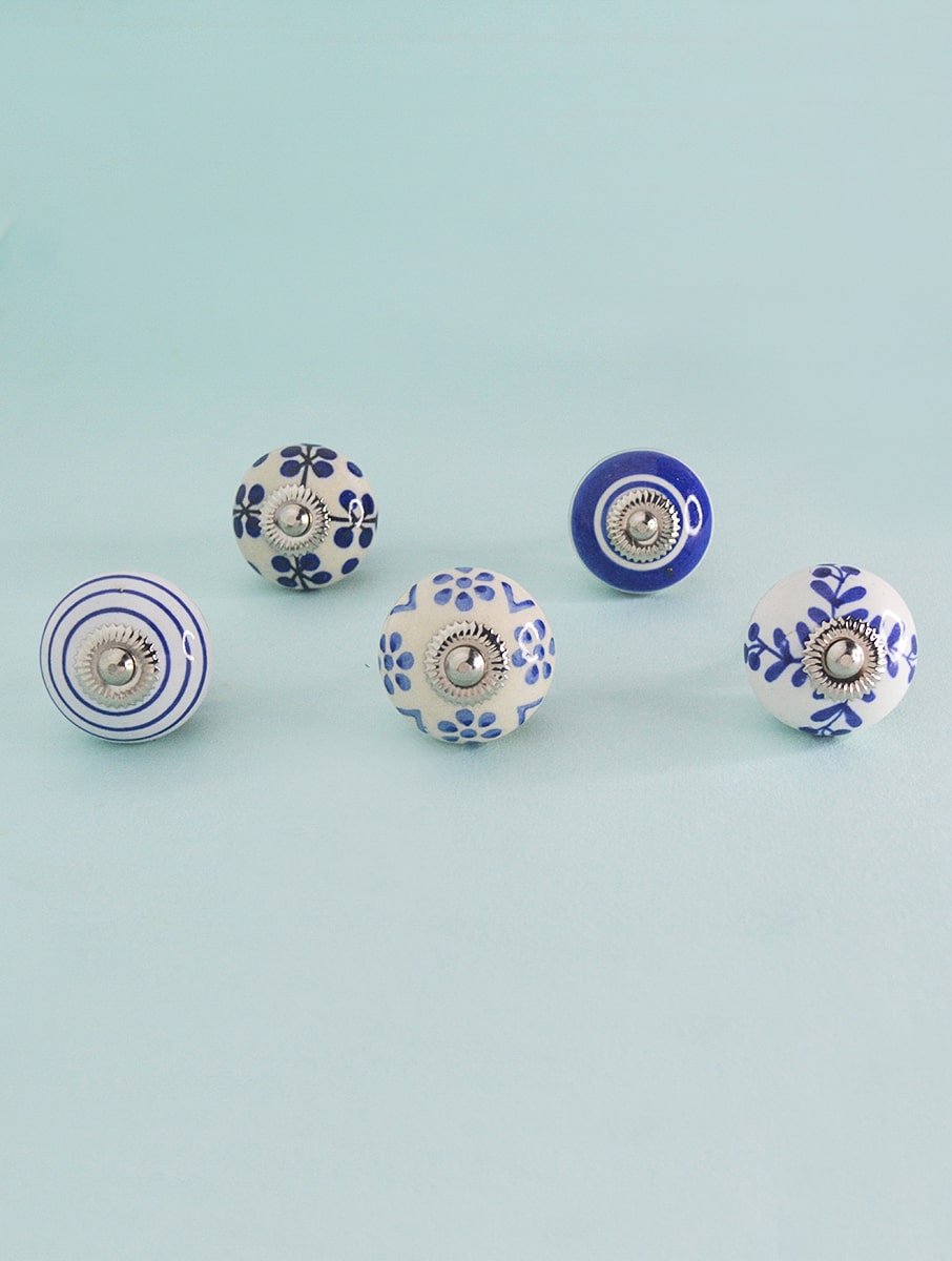 Indigo Rings Hand Painted Ceramic Knob