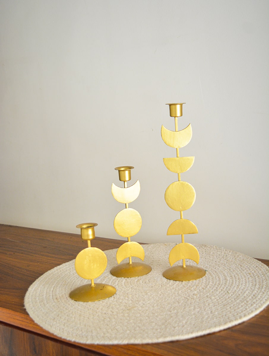 Set of 3 Golden Lunar Candle Stand