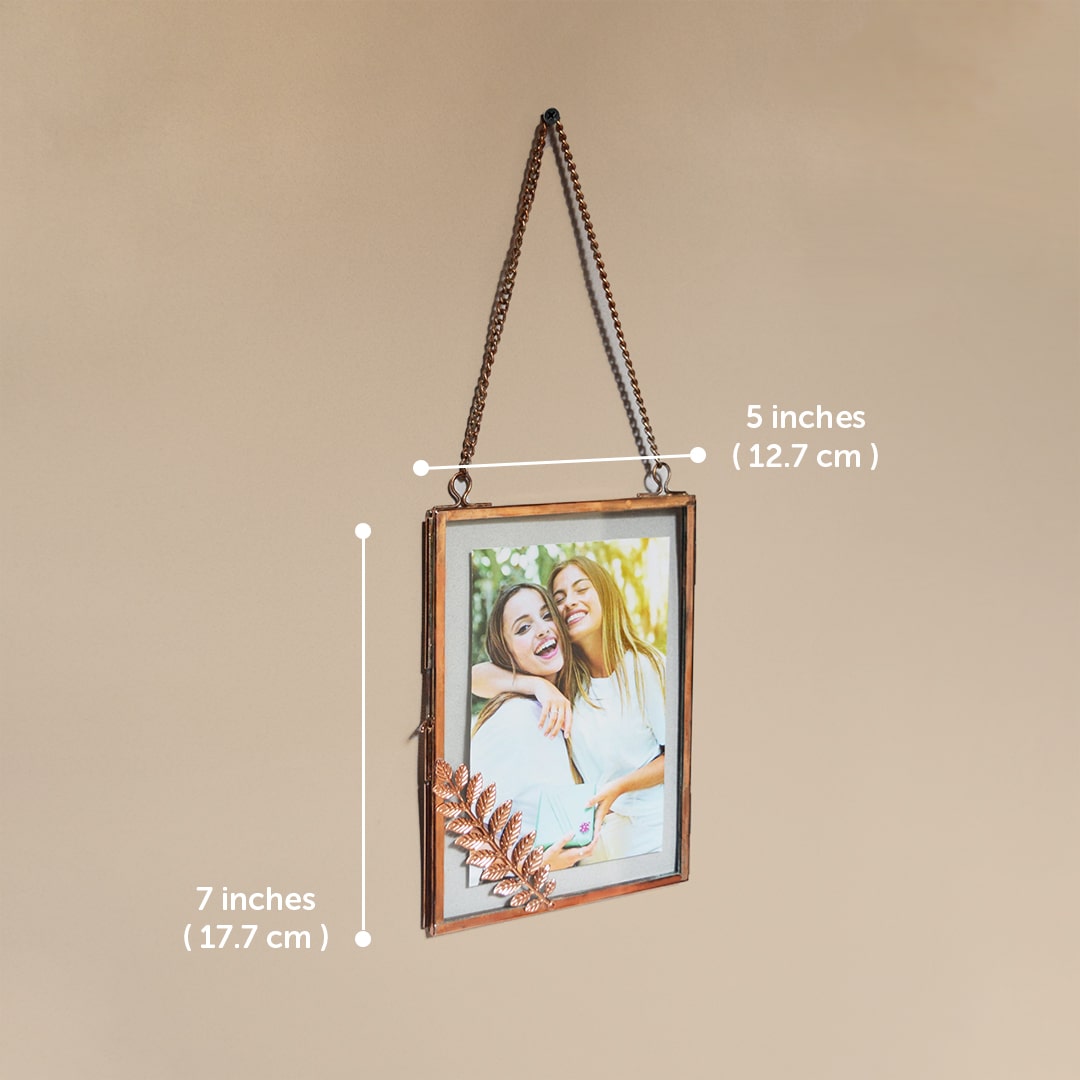 Hanging copper pressed glass photo frame